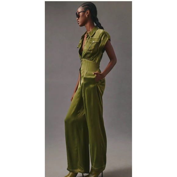 Anthropologie Pants - Anthropologie Open Back Boiler Suit Jumpsuit Olive Green Wide Leg Size 6